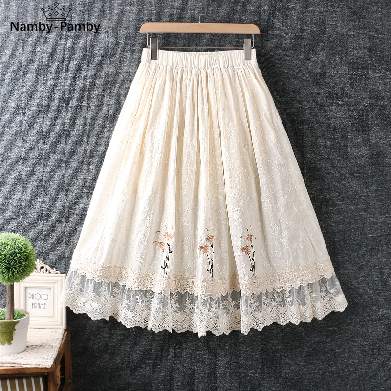 

2021 Summer New Embroidery Flower Skirt Women Casual Elastic Waist Skirt 79-21069