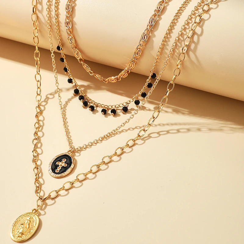 Модный docona Черный семян из бисера колье с подвеской в виде креста для женщин