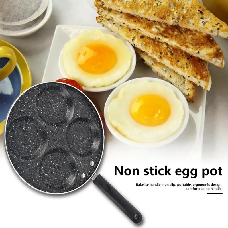 Сковорода с 4 отверстиями антипригарным покрытием ручка бакелита для яиц омлета