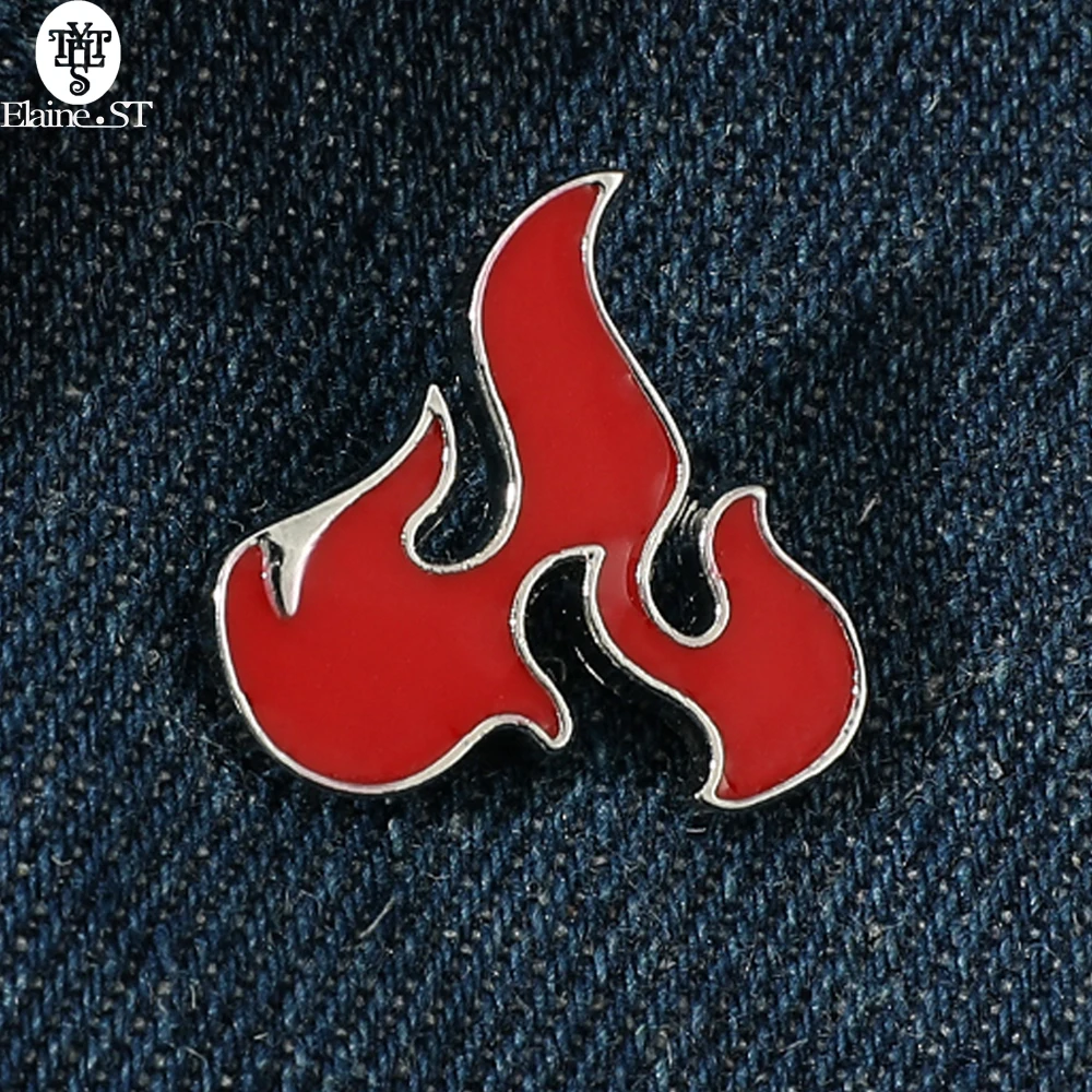 

Wholesale 10 Pcs Burning Flame Brooch Red Lapel Pin Simple Style Pin Female Cartoon Briefcase Badge Christmas Ornaments