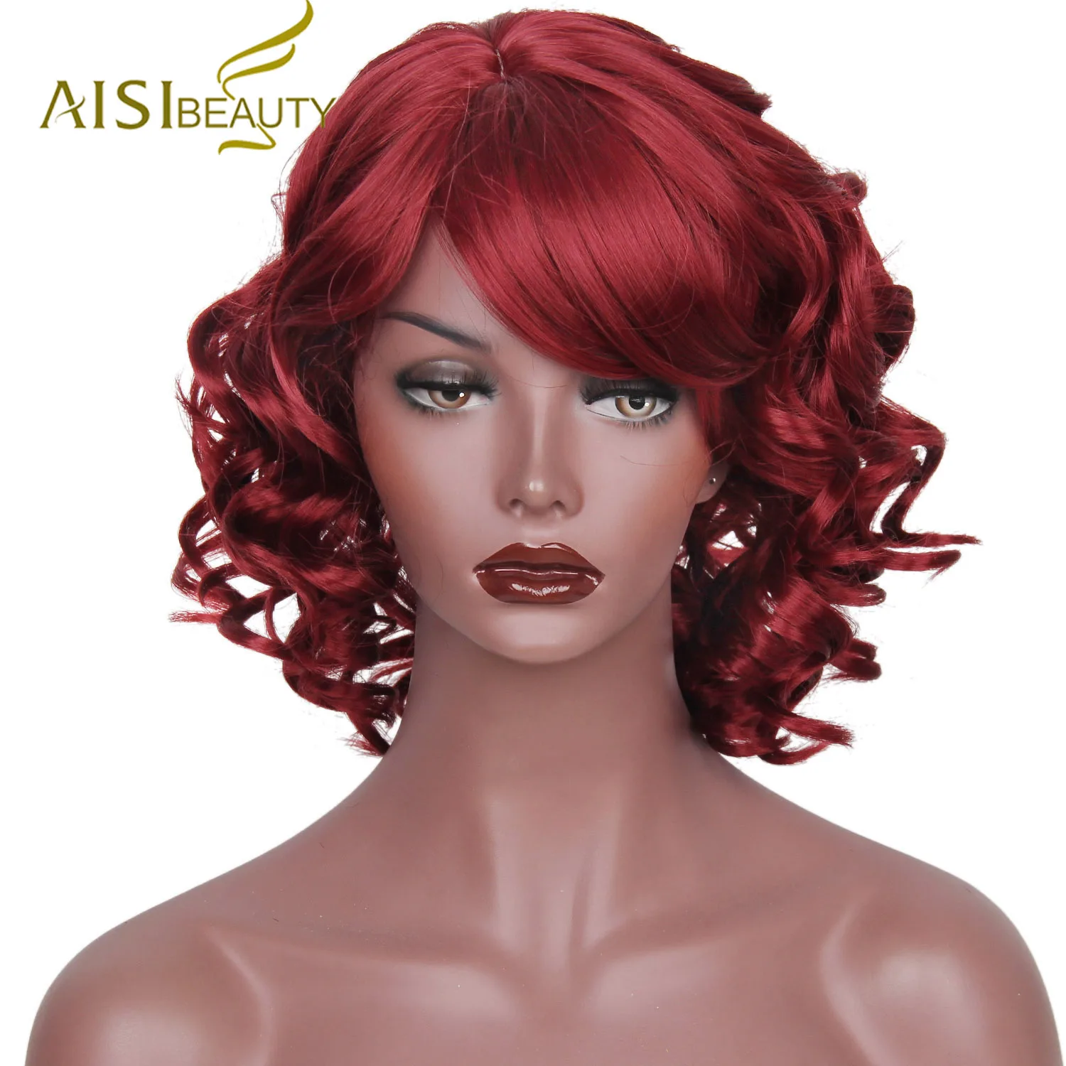 AISI BEAUTY красные черные синтетические парики для женщин короткие волнистые с
