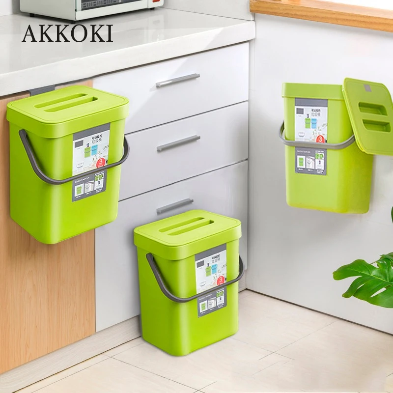 

Wall-Mounted Plastic Trash Can with Lid Large Capacity Hanging Garbage Bin Waste Compost Recycle Basket Cleaning Rubbish Dustbin