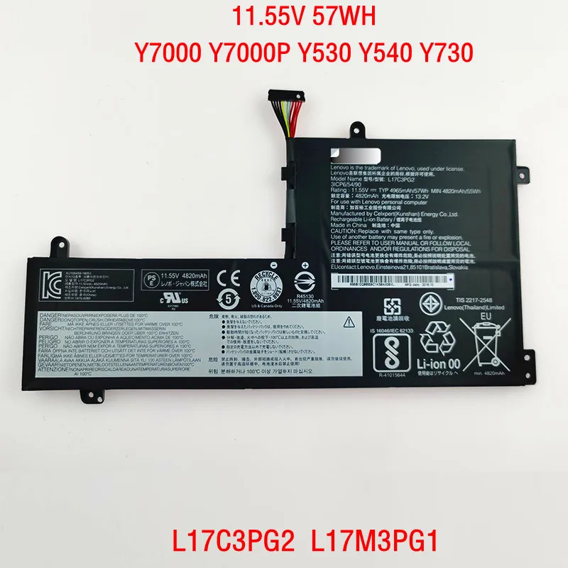 

11,55 в 57 Вт оригинальный аккумулятор L17M3PG2 L17C3PG2 для Lenovo Legion Y530 Y530-15ICH Legion Y7000P Y7000