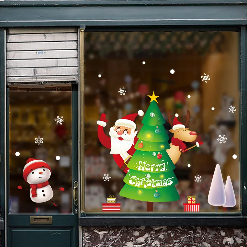 

Наклейки на Новый год 2022, Рождество, ПВХ статическая наклейка, Санта-Клаус, снежинка, магазины, искусственное стекло, украшение для дома