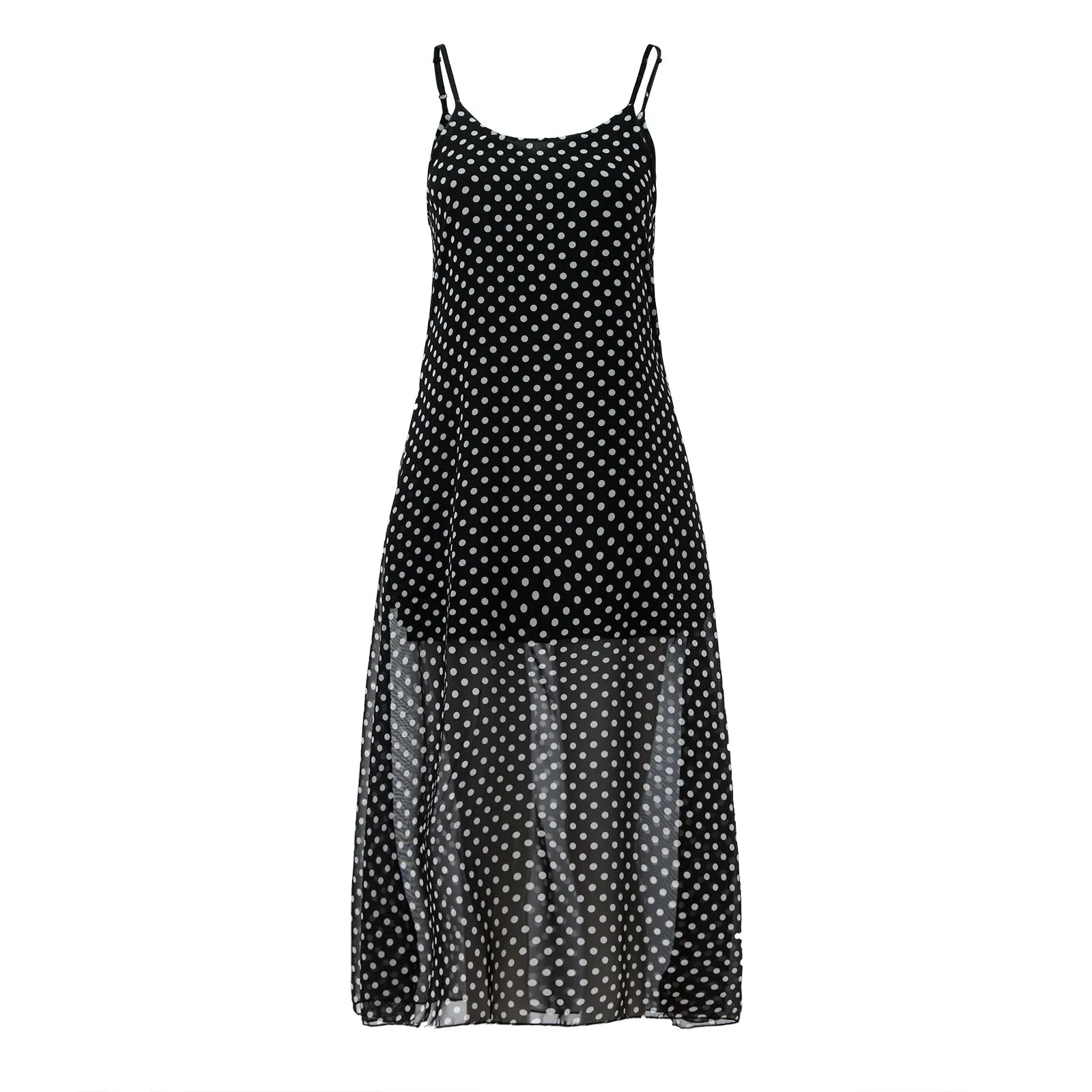 

40# Boho Long Dress Women Polka Dot Print Casual Strap Maxi Dresses For Women 2021 Holiday V-neck Pocket Robe Femme Vestidos