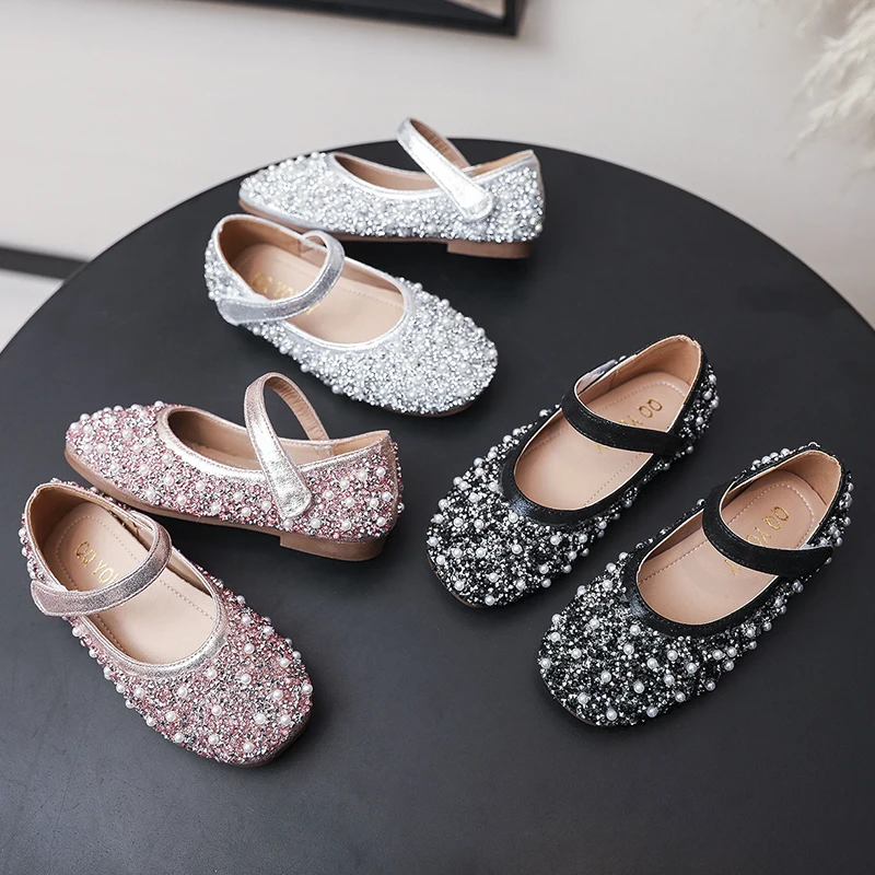 2020 одежда для малышей и девочек Свадебные туфли жемчужного цвета блестящие
