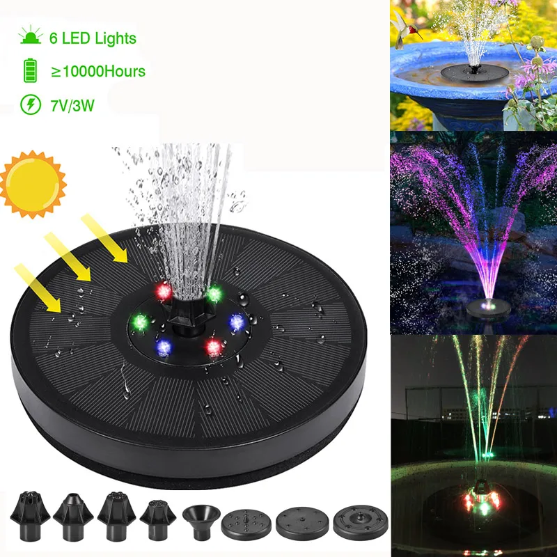 

7V/3W Solar Water Fountain Pump Colorful LED Lights Floating Garden Fountain Pump Swimming Pools Pond Lawn Decor
