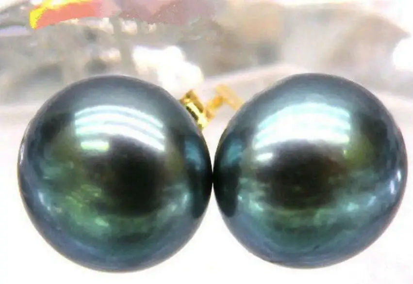 12-13 мм серьги-гвоздики из натурального черного жемчуга