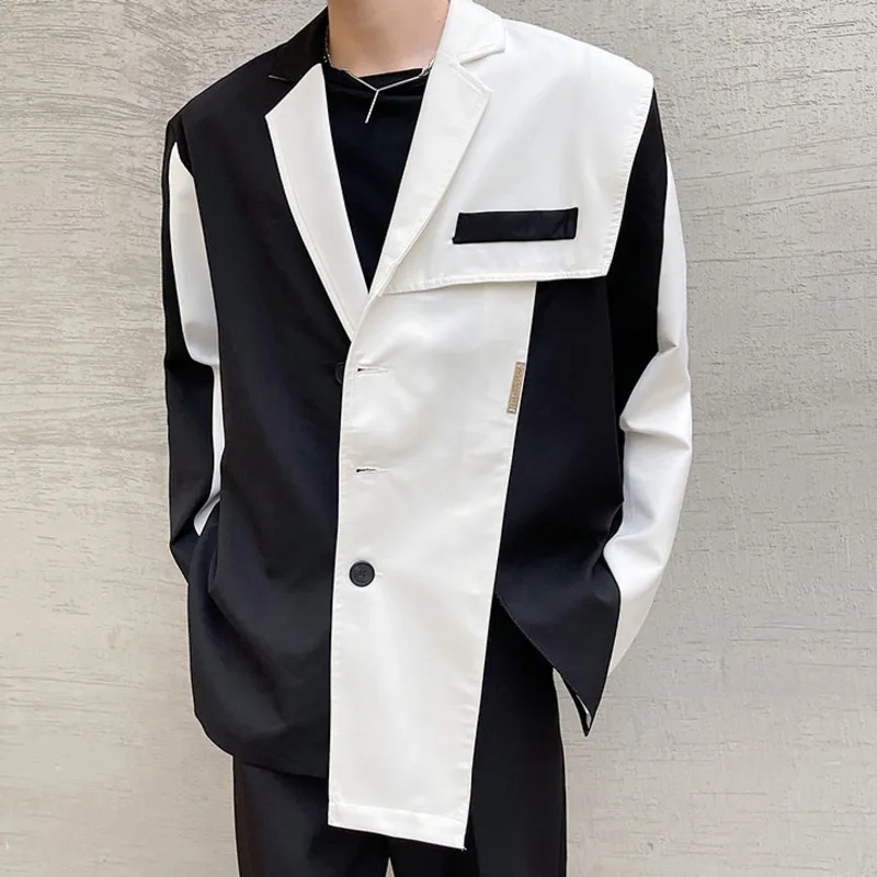 

Men's Wear Tide Koean Casual Suit Coat For Male 2021 Autumn New Loose Simple Patchwork Long Sleeve Blazers For Male