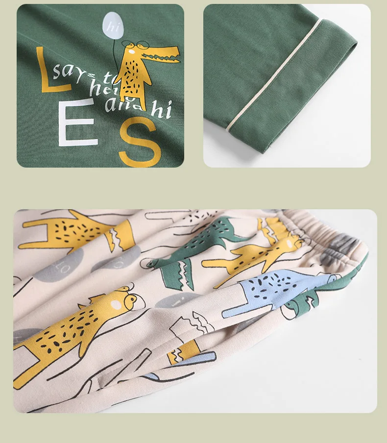 

Cotton Green Pajamas Set For Women Winter Long Sleeve Sleepwear Suit Leisure O-neck Female Pyjamas Homewear Pijama Mujer