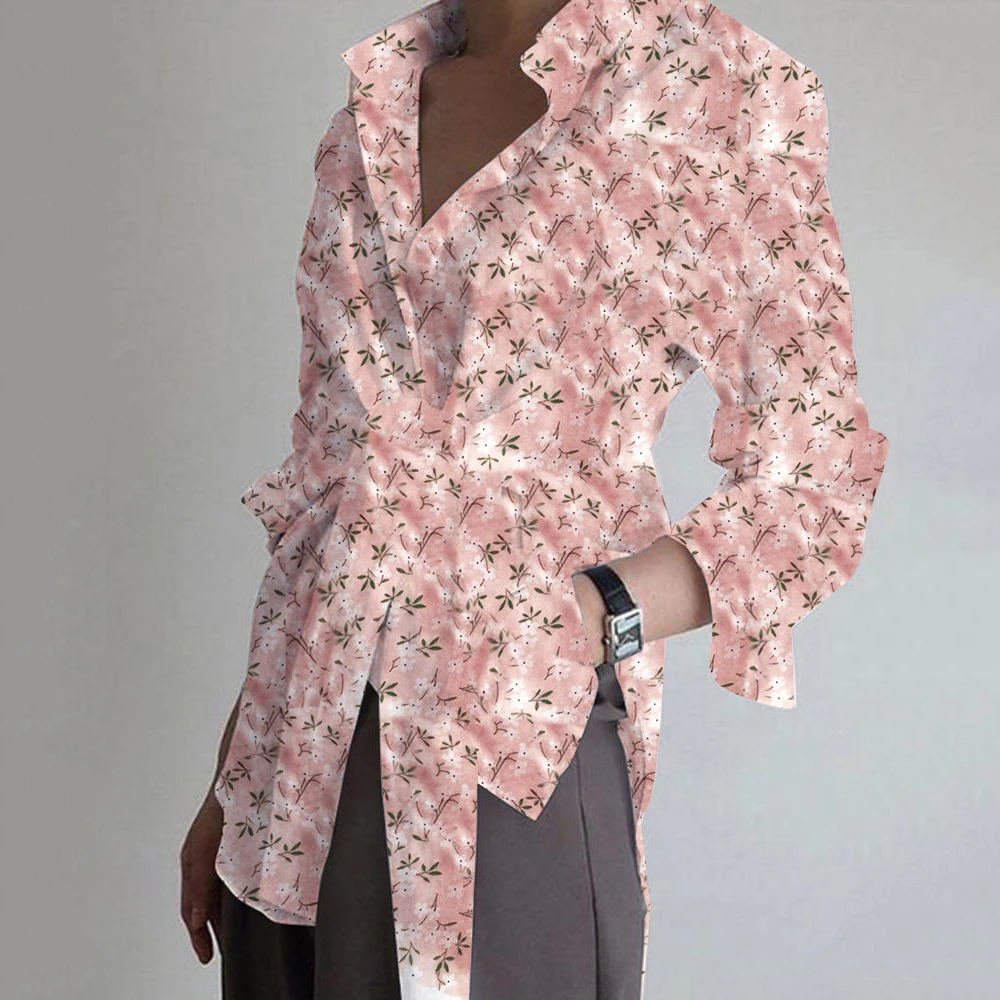 

Plus Size Women Shirts Long Sleeve Pineapple Letter Print Tie Lapel Shirt Fashion Camisa Mujer Tops Vestiti Donna Streetwear