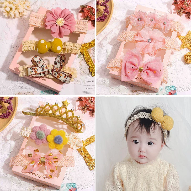 

Повязка на голову для девочек, 3 шт./компл., эластичная, Детская повязка для волос цветок, с жемчугом и бантом, детская лента для волос