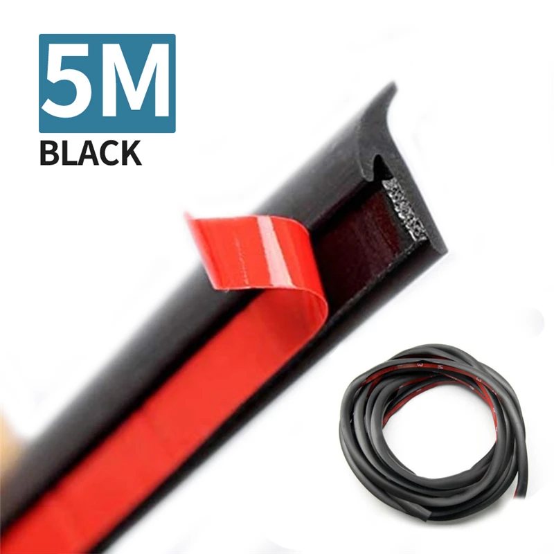 

5M T-Shape Noise Insulation Sealing Rubber Car Door Seal Strip Trunk Edge Weatherstrip Moulding Trim Soundproof Strong Adhesive