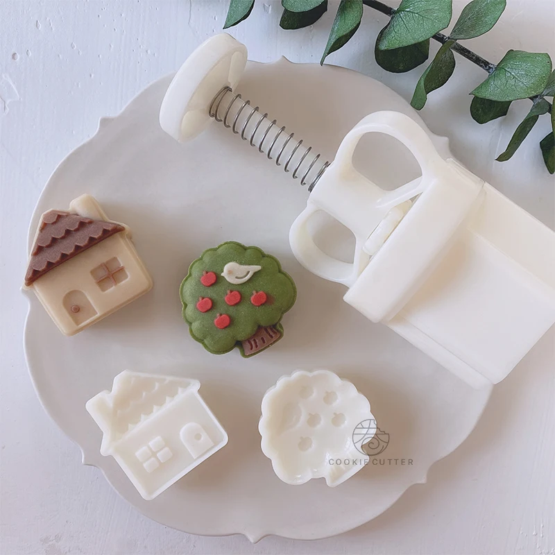 

50g Moon Cake Mold Apple Tree House Shape Plunger Pastry Dessert Cake Decoration Tools Baking Mold Kitchen Accessories