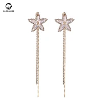 earring girl temperament star crystal long tassel korean high level feeling french net red non allergic needle earrings 708
