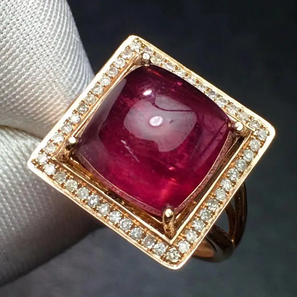 Rubillite Ring Fine Jewelry Pure 18 K Gold Natural Rubi Tourmaline 10.1ct Gemstone Diamond Gift Female Rings for Women | Украшения и