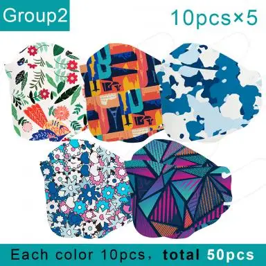 50 Pcs Korea Style Disposable Face Masks 4-Layers Earloop Facial Cover Fashion Fish Shape Unique Daisy Star Sky Print Mouth Mask |