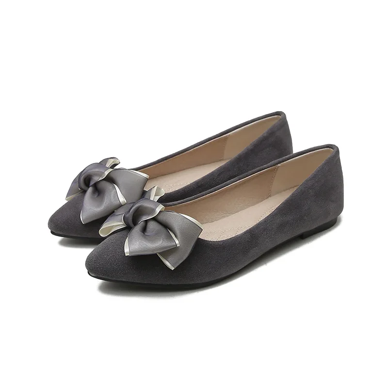 

Korean version of the wild 2021 spring bow lady fairy style flat pointed toe large size shoes professional black work soft shoes