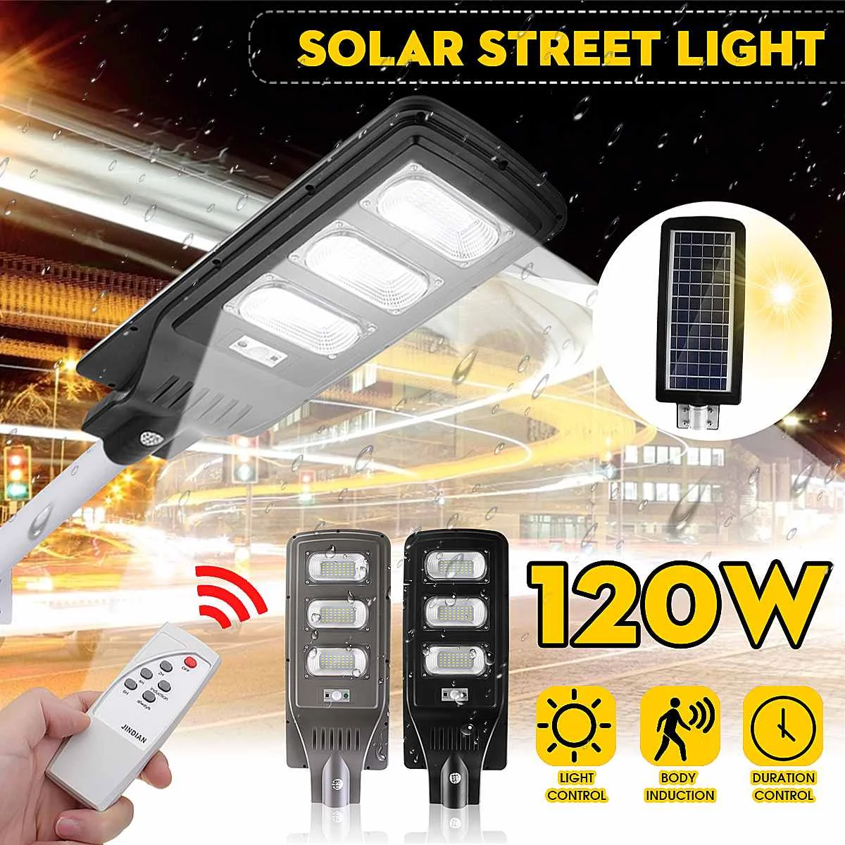 120W LED Solar Street Light 120 LED Super Bright Motion Sensor Light Wall Lamp Outdoor with Remote Control Waterproof Security
