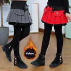 Детские брюки, леггинсы для девочек, юбка, штаны, бархатные зимние брюки, одежда для девочек, плотные теплые брюки-кюлоты с имитацией двух предметов, детские брюки