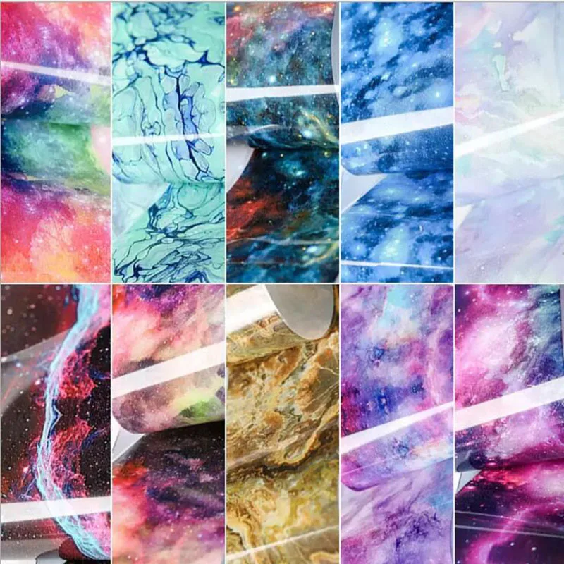 10 шт. Набор стикеров звездного неба для дизайна ногтей градиентная Фольга