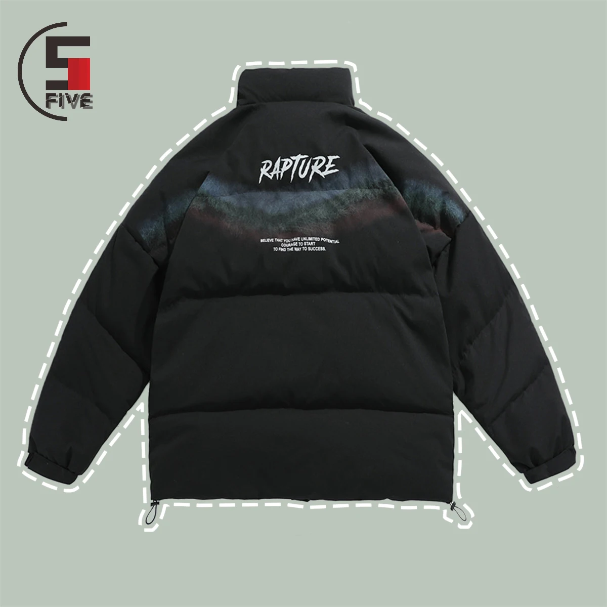 

Harajuku Puffer Jacket Men's Rainbow Print Street Gradient Hip Hop Black Parkas 2021 Winter Warm Padded Jackets Unisex Outerwear