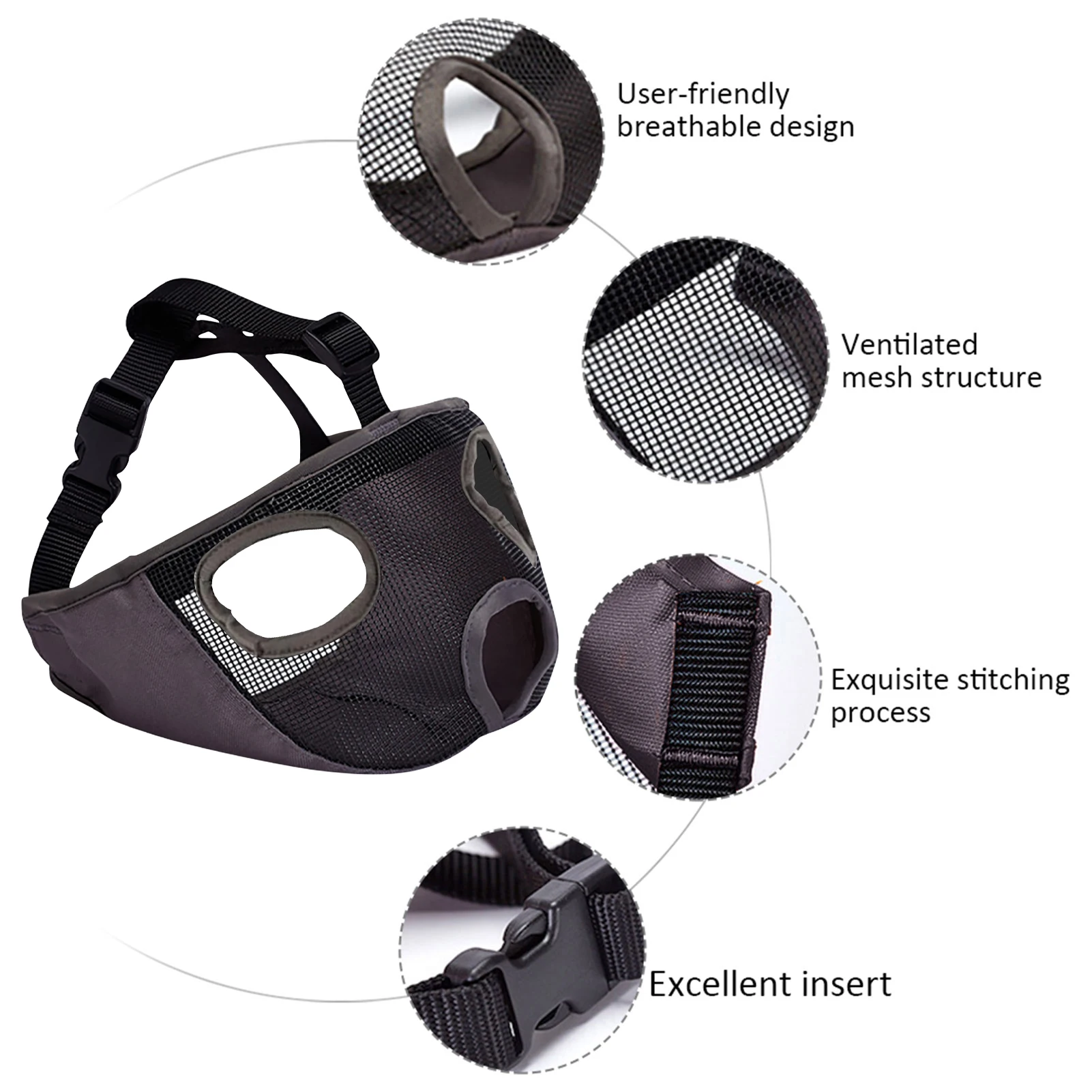 Мордочка для собак с коротким носиком-Регулируемая дышащая сетчатая мордочка