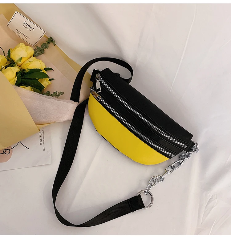 [BXX] Women's Single Shoulder Crossbody Bag All-match Flap Fashion Female Chest Package Wide Straps Chain Waist Bag HF745