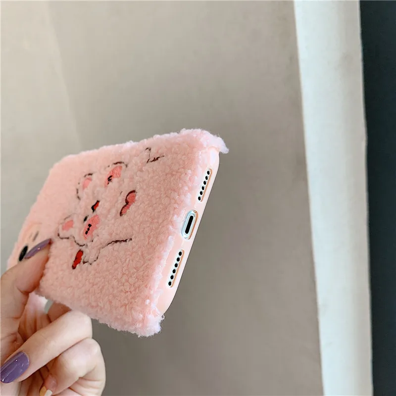 Чехлы для iPhone 12 Pro Max с вышивкой мультяшный кролик зимний плюшевый чехол XR XS 11 7 8 Plus