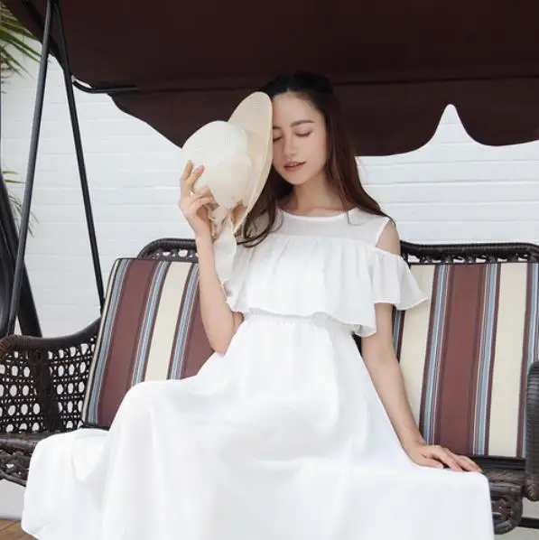 Летнее женское шифоновое пляжное платье в стиле бохо приталенное без бретелек с