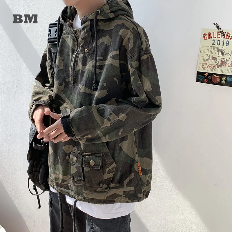 

Korean Style Hip Hop Military Camouflage Hoodie High Quality Streetwear Tactical Jacket Men Pullover Harajuku Tops Kpop Clothes