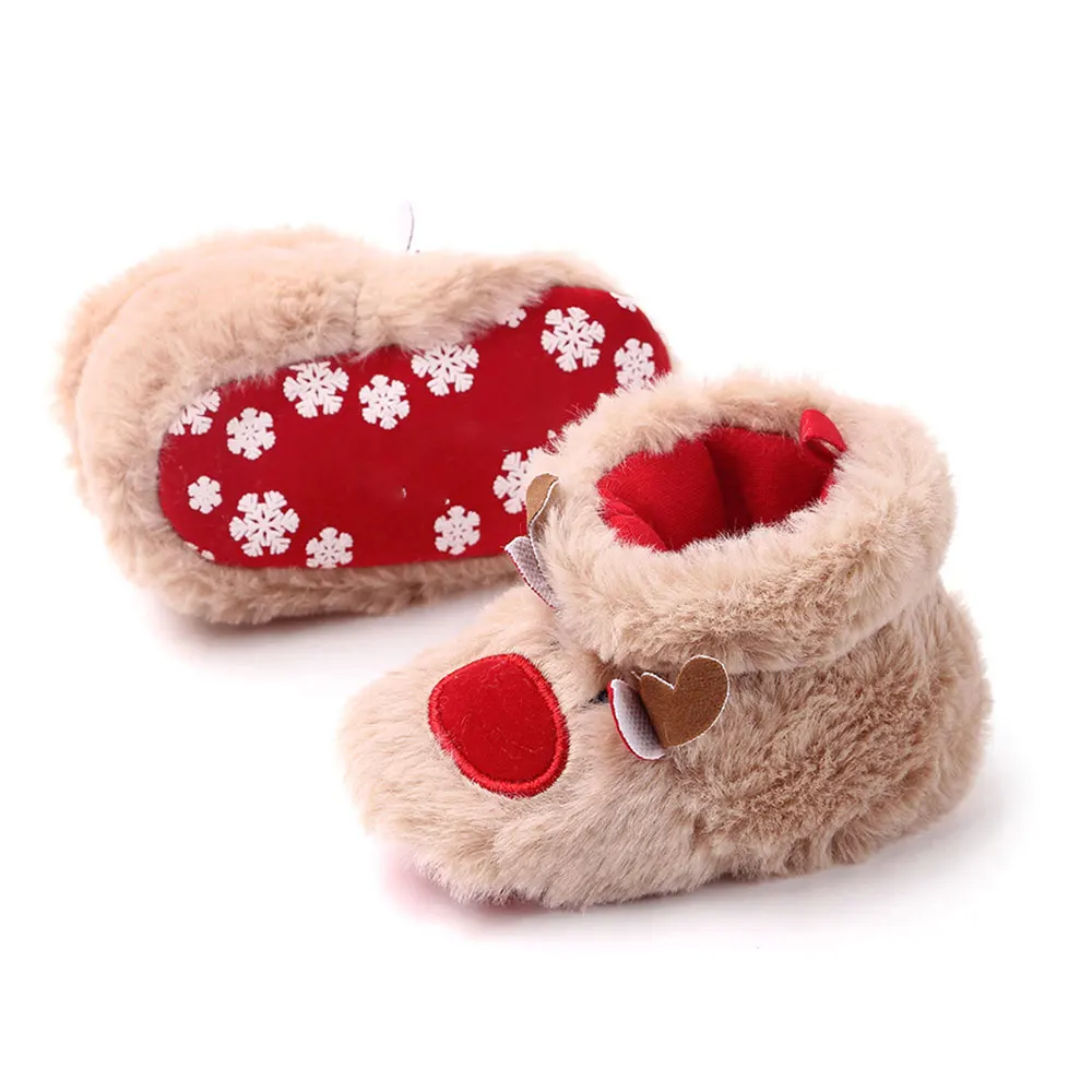 

14 Size Winter Baby First Walkers Anti-Slip Cute Newborn Footwear Infant Fur Boots Soft Sneaker Bootie Christmas Elk Warm Shoes