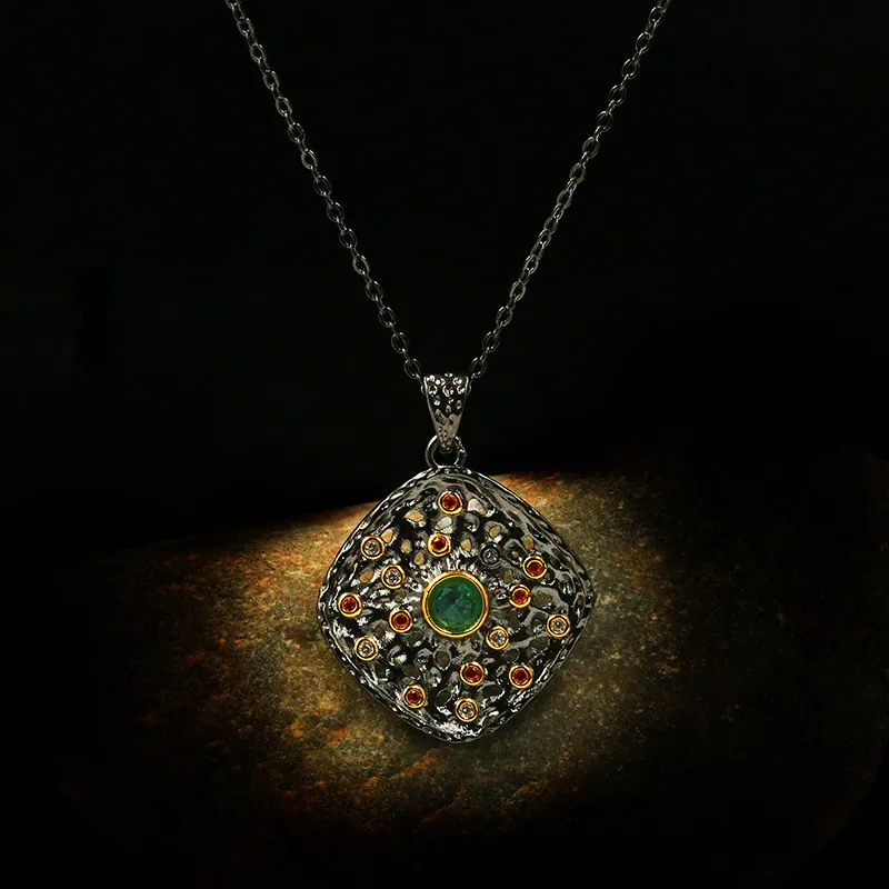 

Charm Female Rainbow Crystal Pendant Necklace 14KT Black Gold Chain Necklaces For Women Vintage Square Long Party Necklace