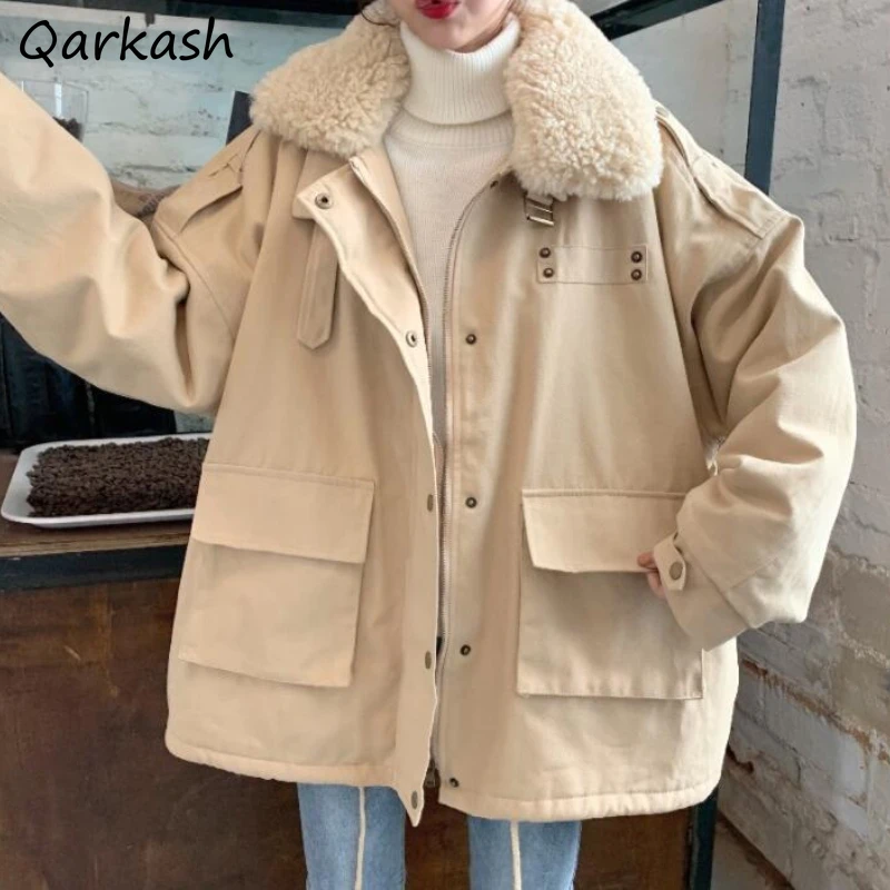 

Parkas Women Mujer Patchwork Ladies Outwear Fashionable Cargo Style BF Chic Baggy Harajuku Ins All-match Unisex Student Street