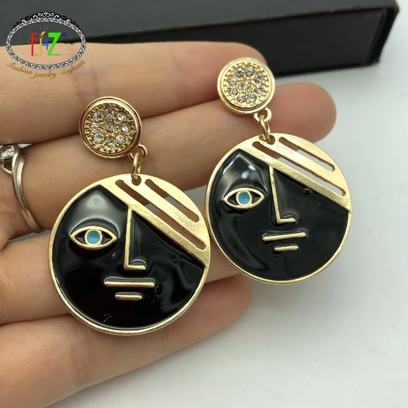 F.J4Z забавные серьги для женщин брендовые эмалированные Серьги капли с лицом