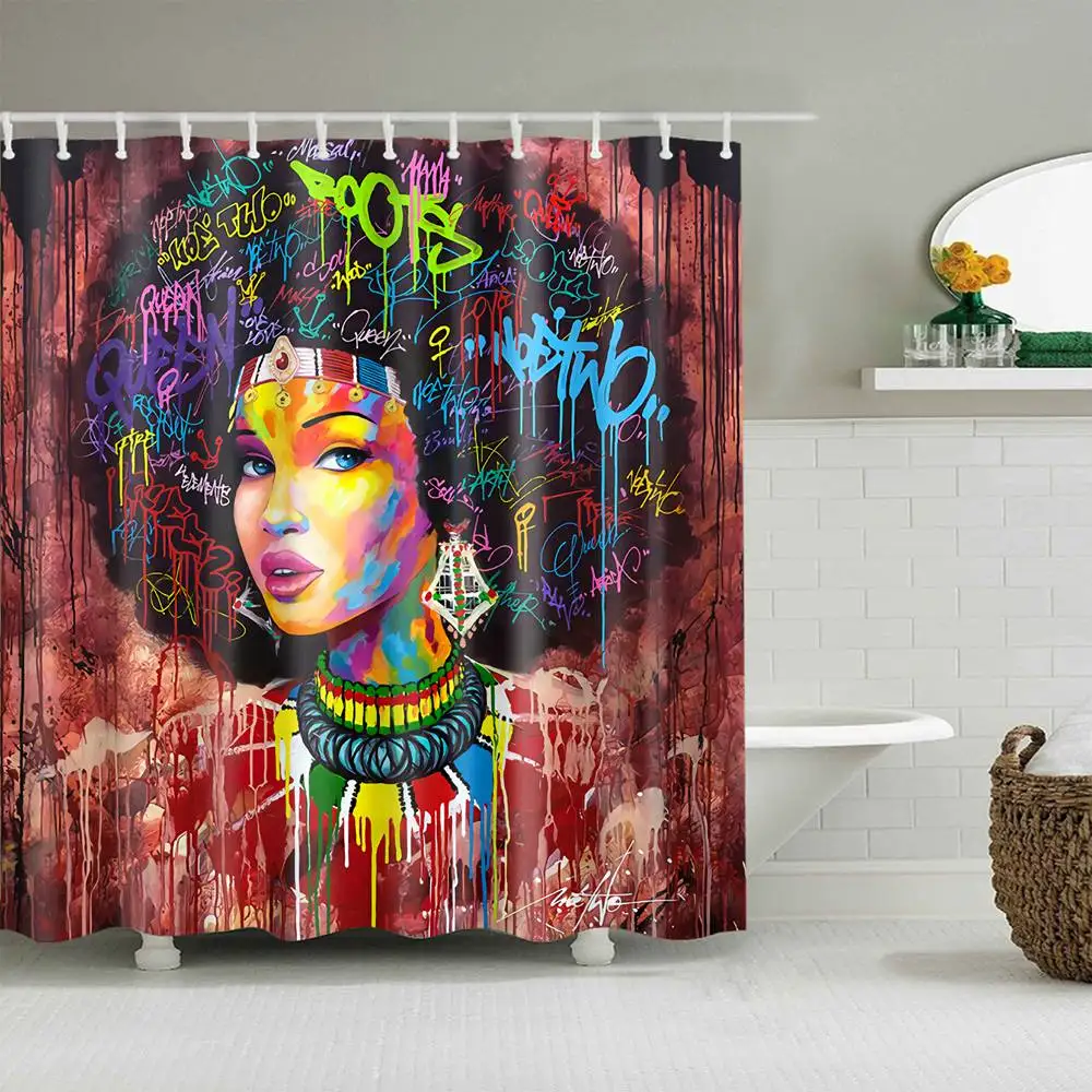 

Dafield Lion Polyester Fabric Shower Curtain African Woman and Sexy Bathroom With Hooks