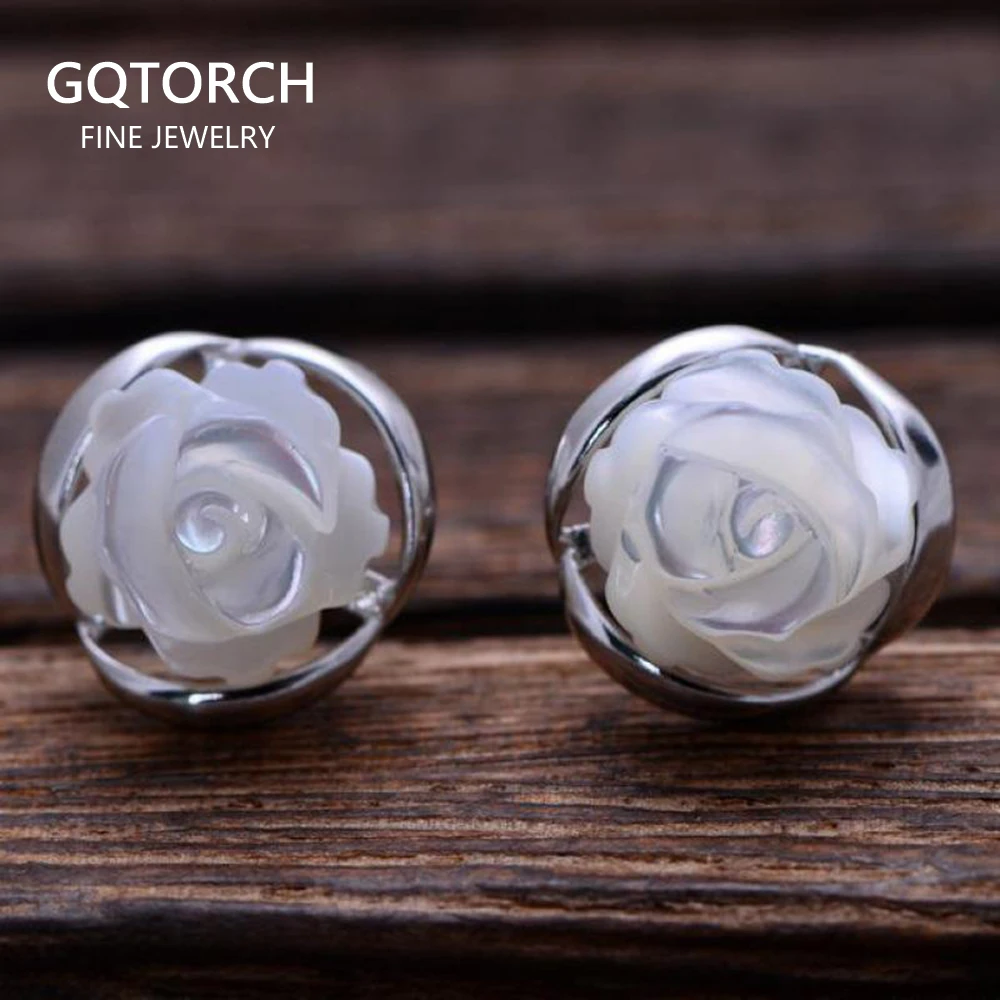 Настоящее серебро 925 пробы натуральный корпус белая роза серьги шпильки набор