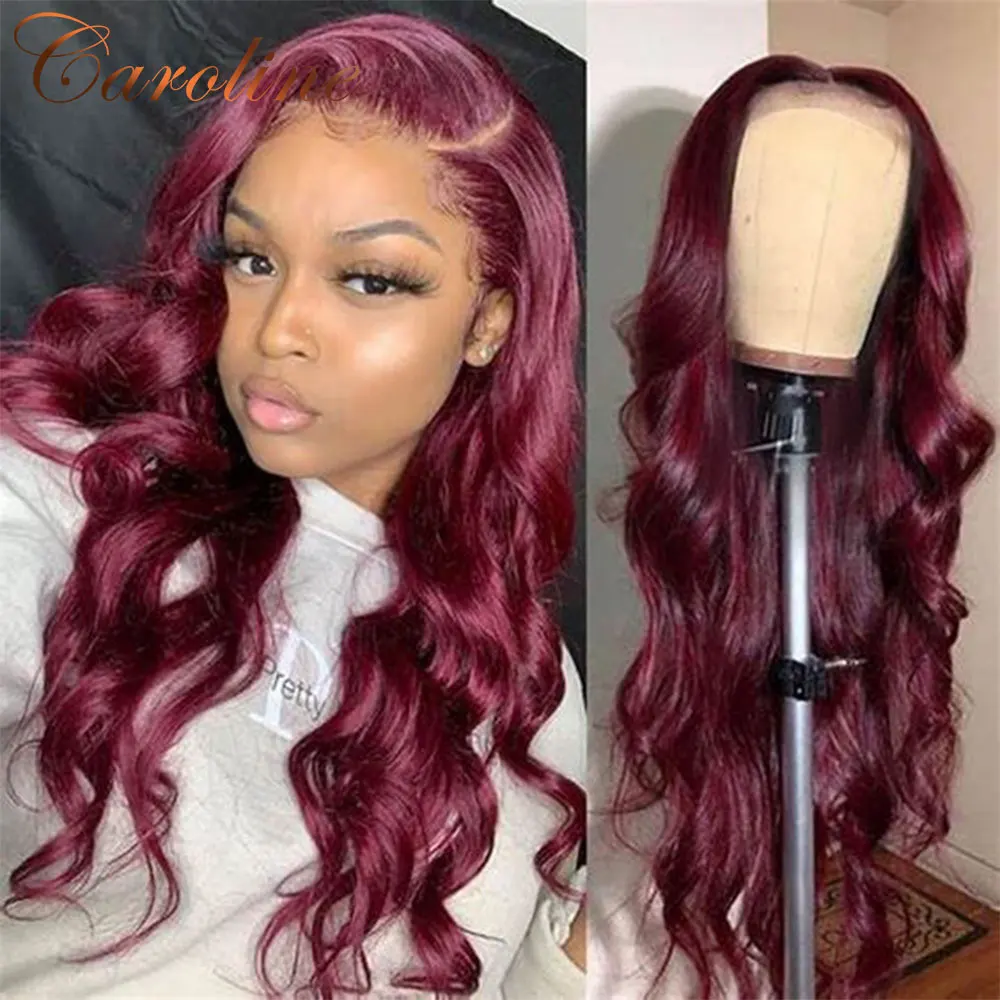 99J Burgundy 12-34 Inch Body Wave Lace Front Human Hair Wig Brazilian 180% 13x4x2 Lace Closure Wigs For Woman Natural Hairline