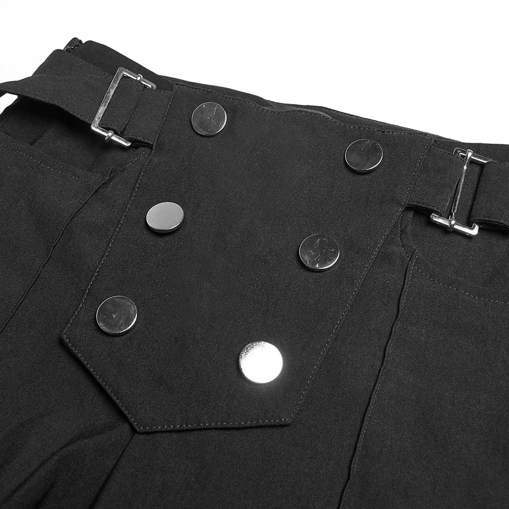 

PUNK RAVE Women's Punk Metallic Elastic Skinny Trousers Adjustable Belt Side Zipper Personality Unique Women Pencil Pants