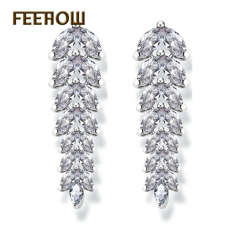 FEEHOW белый Цвет изысканный фианит огранки маркиза серьги с болтающимися частями