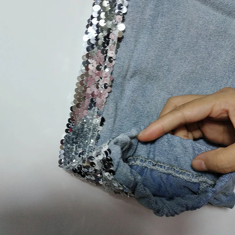 YingYuanFang новые модные весенние, Осенние 5XL женские жира мм мода slim с эластичной талией блестками джинсы Nine брюки