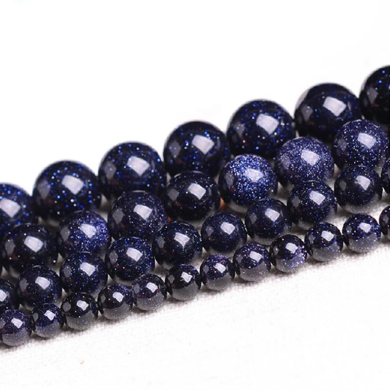 

Natural Blue Sand Stone Sand Round Loose Beads Loose Beads DIY Jewelry Findings Components 4-14MM Pick Size 16"