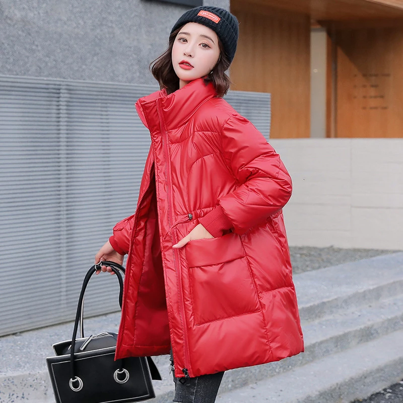 

Unua amo Winter Coat Women Long Glossy Waterproof Puffer Bubble Parka 2021 Fashion Warm Stand Collar Down Padded Jacket