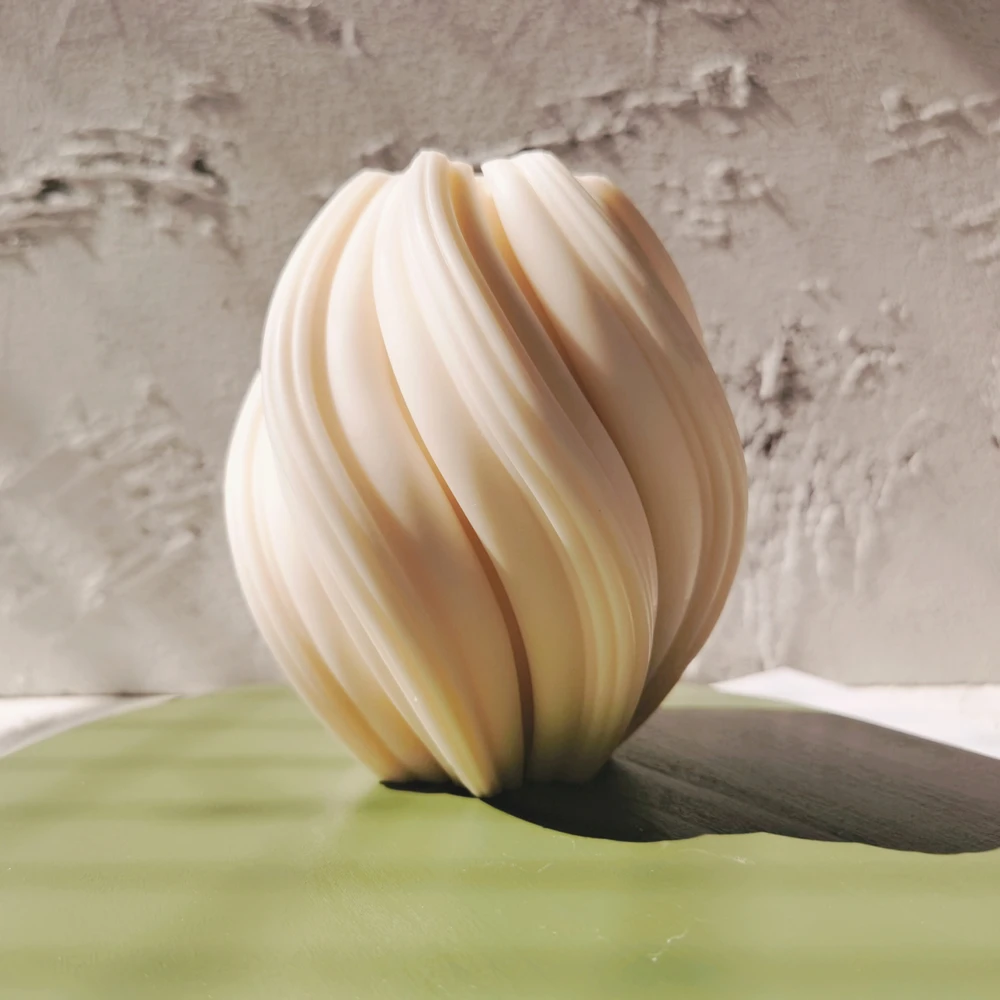 Irregular geom&eacute;trica onda giro vela moldes cono abstracto arte decorativo raya ondulada Pilar moderno velas molde de silicona-2
