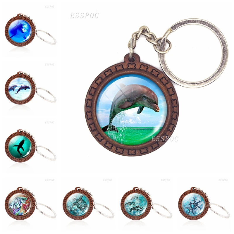 

Vintage Sea Animals Jewelry Shark Turtle Dolphin Jellyfish Glass Cabochon Wood Pendant Keychain