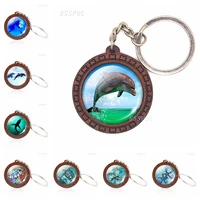 vintage sea animals jewelry shark turtle dolphin jellyfish glass cabochon wood pendant keychain