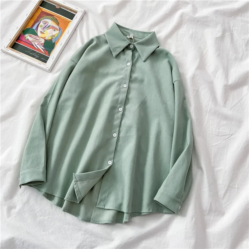 

Shirts Women Long Sleeve Turn-down Collar Solid Button Shirt Womens Fashion Casual Loose Clothing Spring for Ladies Blouses