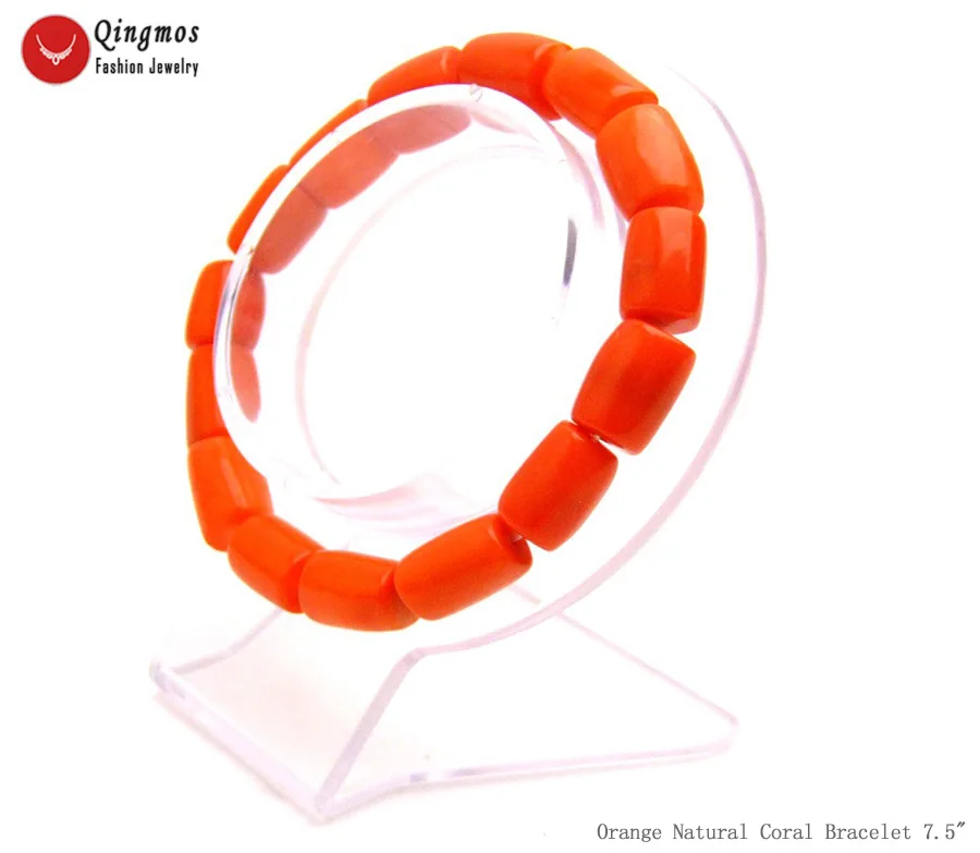 Женский браслет Qingmos эластичный из натурального оранжевого кораллового цвета 10 11