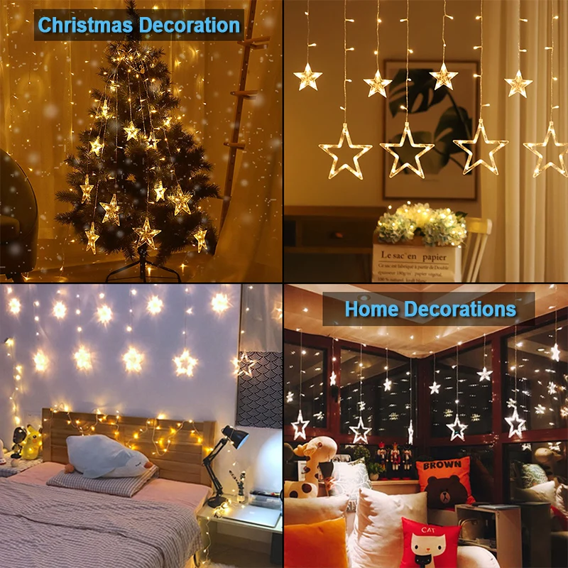 

Christmas Fairy String Lights Festoon Led Star Garland On Window Curtain For Indoor Tree Decoration Halloween Wedding