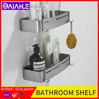 bathroom shelf gray square storage rack screw free installation wall mounted aluminum shower double corner shelf shampoo holder